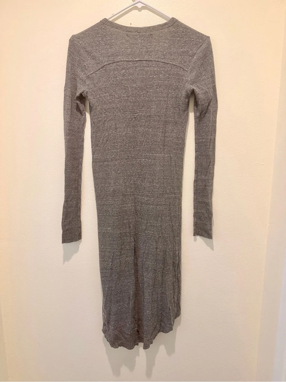 Free People Long Sleeve V-Neck Gray Knit Dress/Cardigan with Button Front